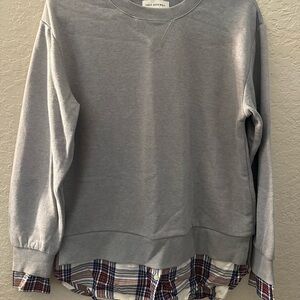 Free Assembly Crewneck Mixy Sweatshirt Gray Plus Faux Layer Plaid XS